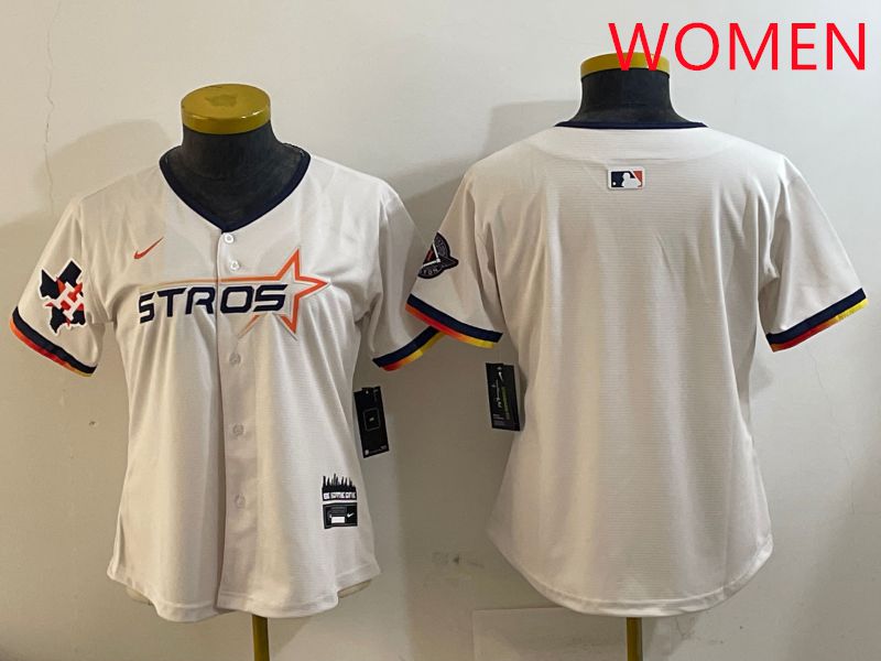 Women Houston Astros Blank Cream Three generations Joint Name 2025 Nike MLB Jersey style 4101->women mlb jersey->Women Jersey